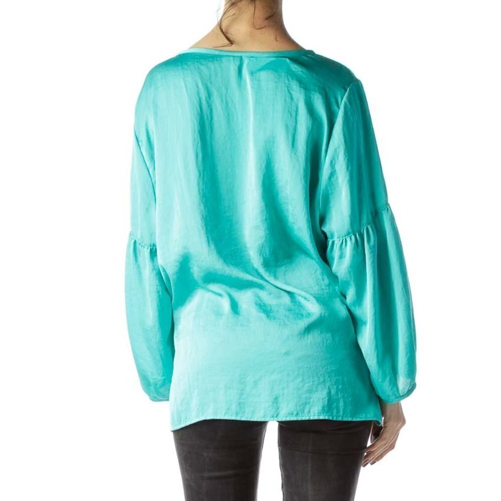 Talbots Mint Green Neckline Pleats Shiny Blouse - Picture 3 of 3